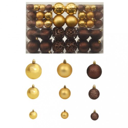 100 db-os barna/bronz/arany karácsonyi gömb készlet 3/4/6 cm