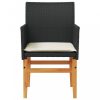 2 db fekete polyrattan és tömör fa kerti szék párnával